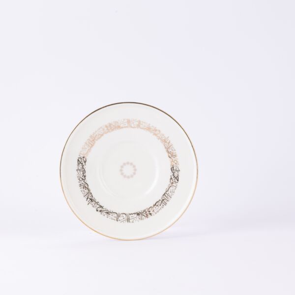 طقم كاسات شاي بورسلين من اثير - أبيض وذهبي