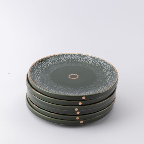 طقم تقديم الكيك من أثير - زيتي وذهبي