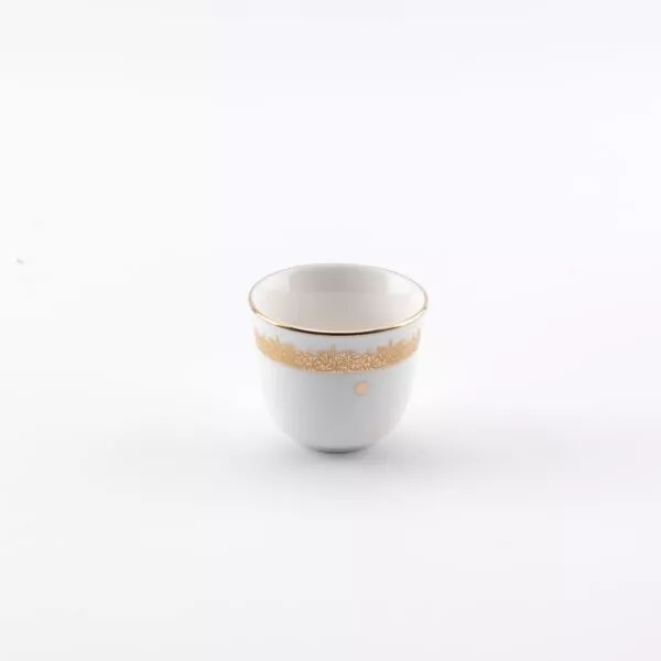 طقم قهوة سعودية مع حامل من اثير - ابيض وذهبي