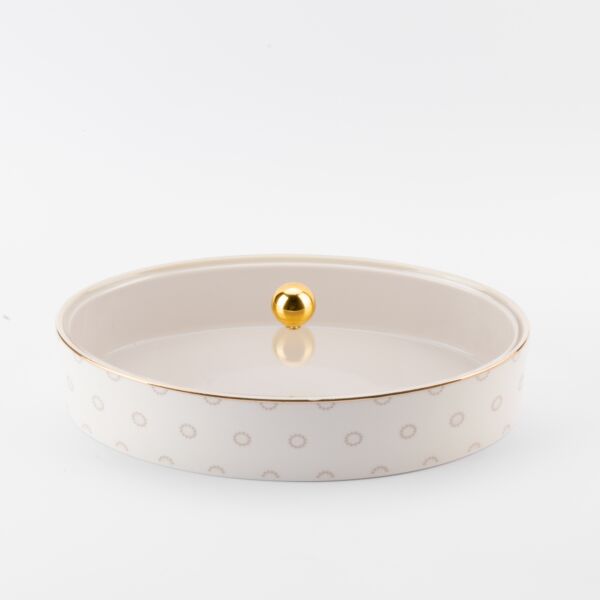 صحن تمر كبير من أثير - بيج وذهبي