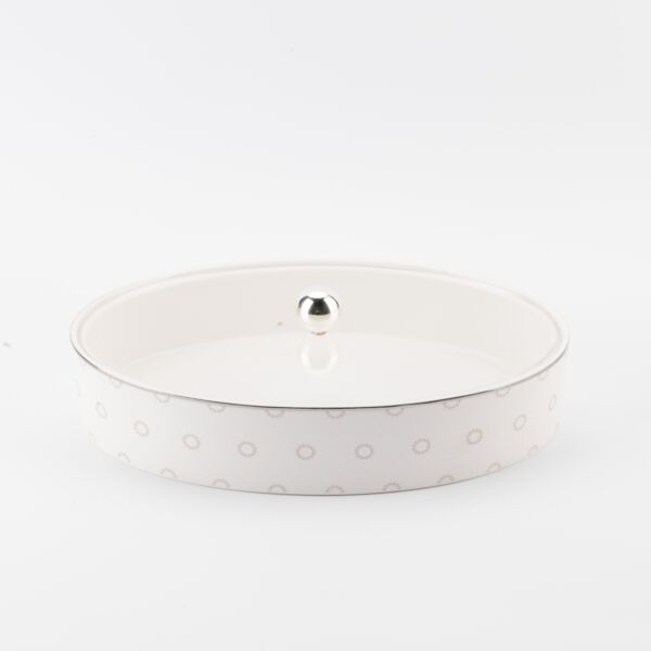 صحن تمر كبير من أثير - أبيض وفضي