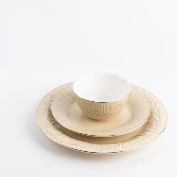 طقم صحون عشاء 18 قطعة من جوار - كريمي وذهبي