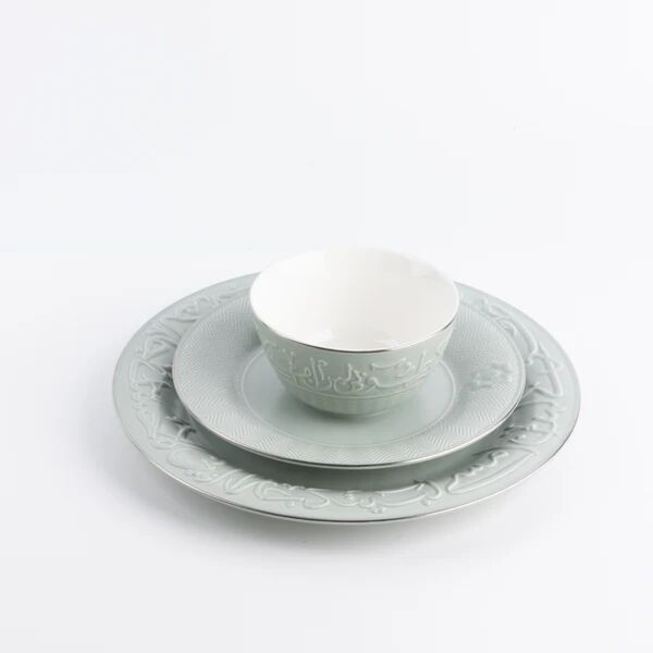 طقم صحون عشاء 18 قطعة من جوار - اخضر وفضي