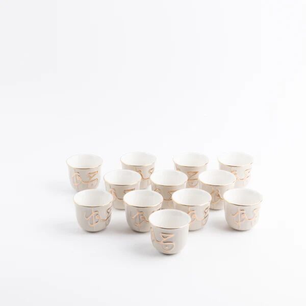 طقم فنجان قهوة سعودية 12 قطعة من جوار - بيج وذهبي