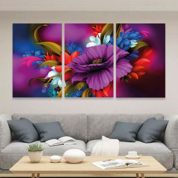 طقم لوحات جدارية فنية ريحان لتزين الحائط بتصميم ورود ثلاث قطع-متعدد الالوان