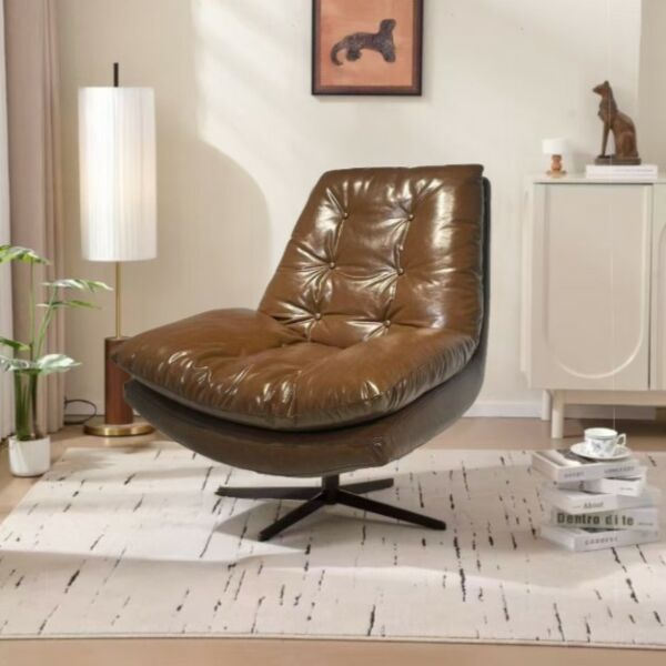 كرسي استرخاء دوار جلد الفا - بني واسود