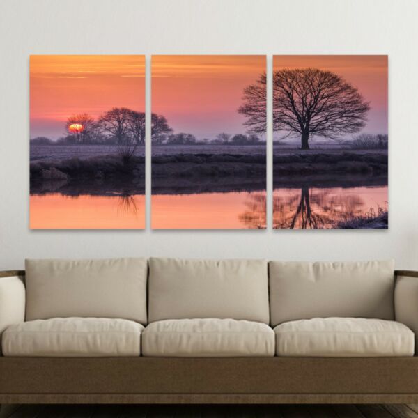 لوحة جدارية فنية بتصميم طبيعة وغروب - ثلاث قطع - مقاس 120x60 سم