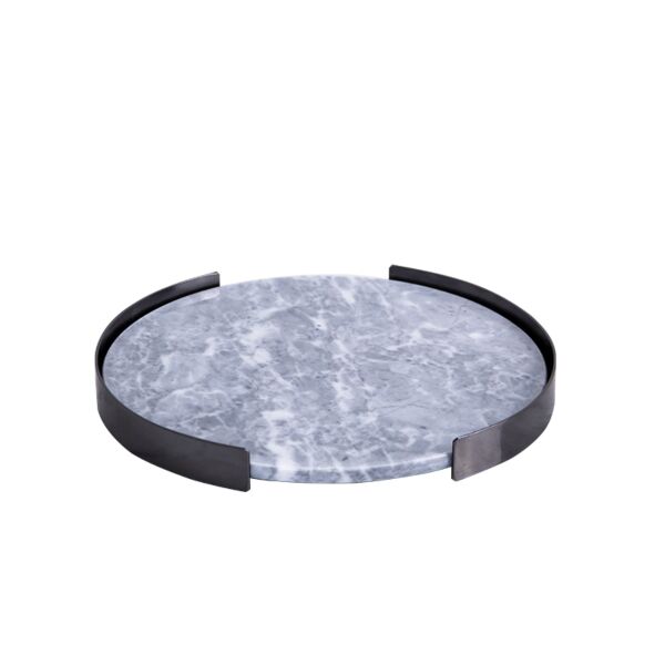 تحفة رخامية دائرية على شكل صينية - رمادي