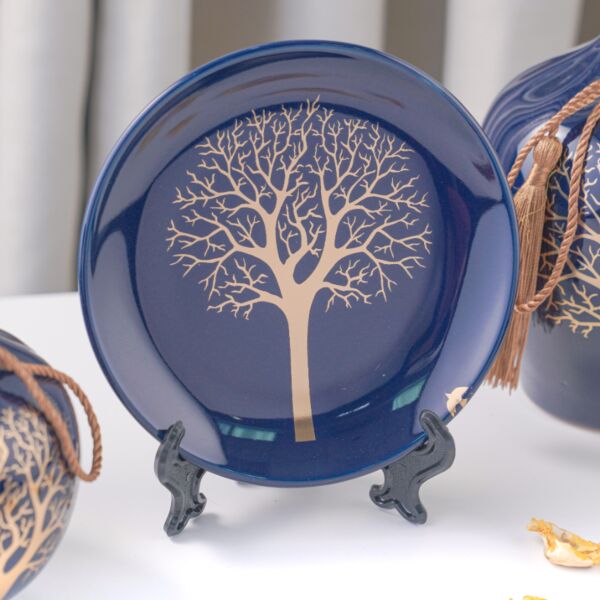 طقم فازات وصحن ديكور فيرا - صغير - أزرق