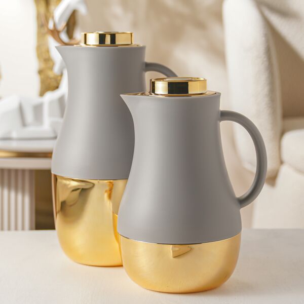 طقم ترامس شاي او قهوة ليون - رمادي وذهبي