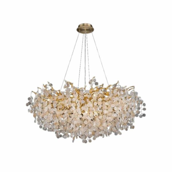 ثريا علاقي دائري غيمة زجاج مشغول يدوي - ذهبي