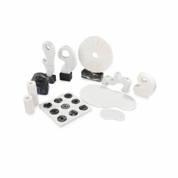 تحفة ديكور حامل شموع رخامية ايمري ابيض رمادي - صغير