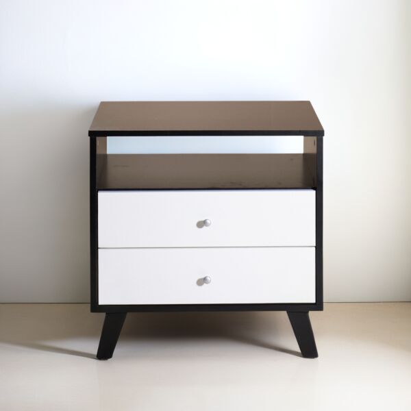 كومودينو مودرن هارف لون أسود وأبيض درج مع رف خشب ماليزي