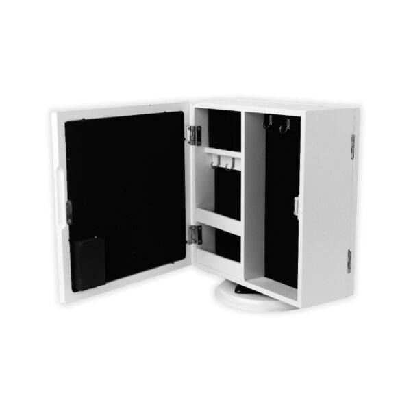 خزانة ومنظم اكسسوار مربع وجهين بقاعدة دوارة واضاءة ليد أبيض 