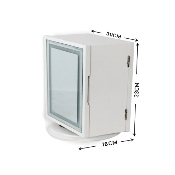 خزانة ومنظم اكسسوار مربع وجهين بقاعدة دوارة واضاءة ليد أبيض 