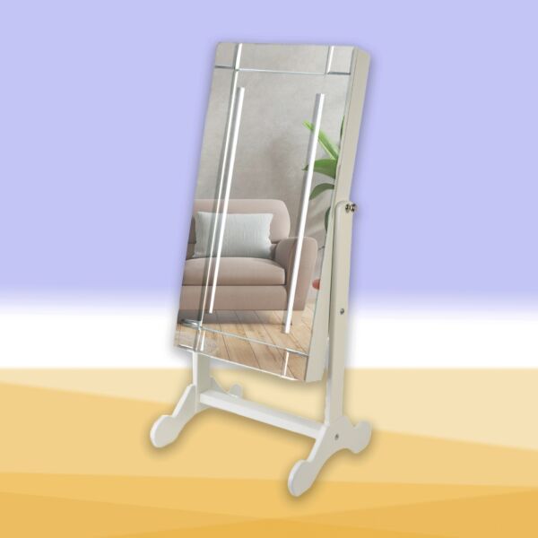 خزانة ومنظم اكسسوار مع مرآة بإضاءة ليدأبيض 