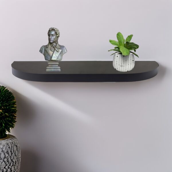 رف جداري خشب نصف بيضاوي 80 سم - أسود