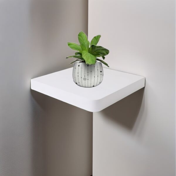 رف جداري خشب مربع - أبيض