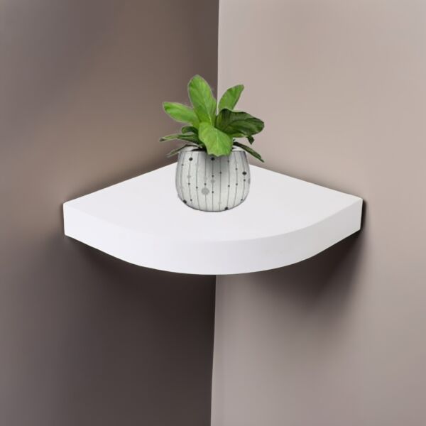 رف جداري خشب ربع دائرة - أبيض