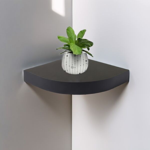 رف جداري خشب ربع دائرة - أسود