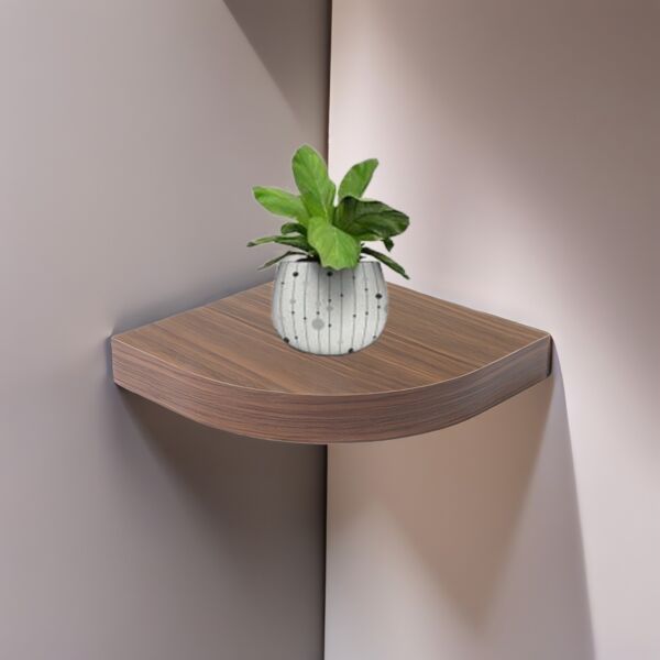 رف جداري خشب ربع دائرة - بني