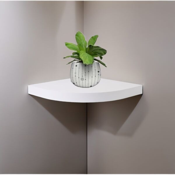 رف جداري خشب ربع دائرة 35 سم - أبيض