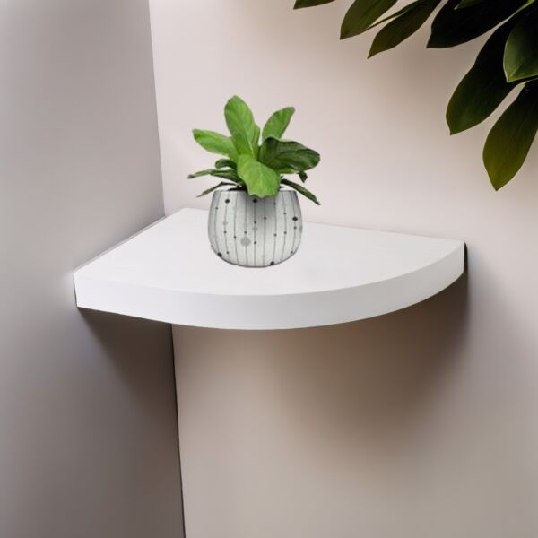 رف جداري خشب ربع بيضاوي 35 سم - أبيض