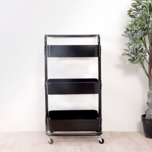 عربة تخزين حديد 3 دور بيد أسود