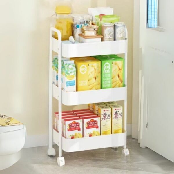 عربة تخزين تيرا حديد 3 دور بمقبضين  ابيض