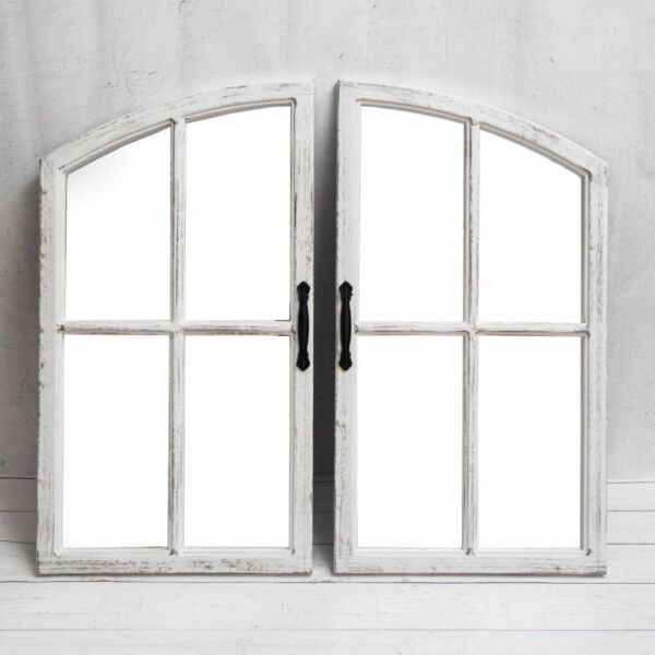 مرآة حائط شكل شباك درفتين شيمان  -  أبيض 