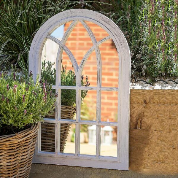 مرآة حائط شكل شباك معتق شيكالي  -  أبيض 