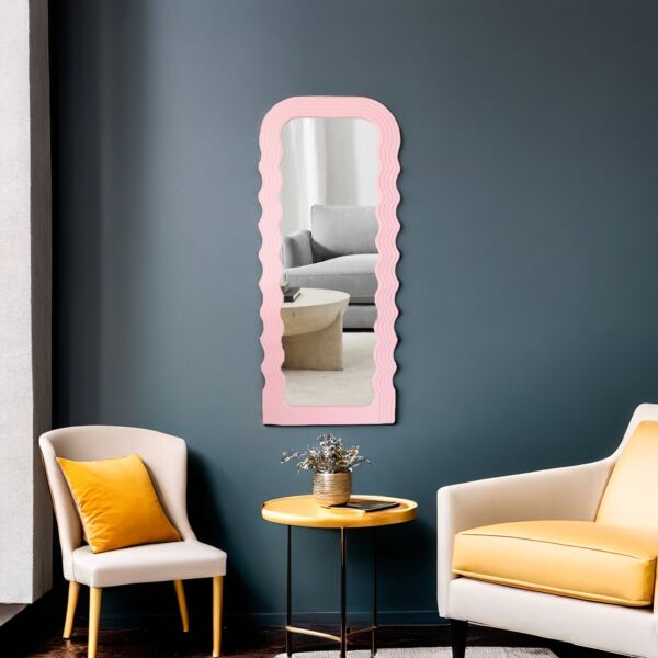 مرآة جدارية مستطيلة مموجة 110 سم وردي