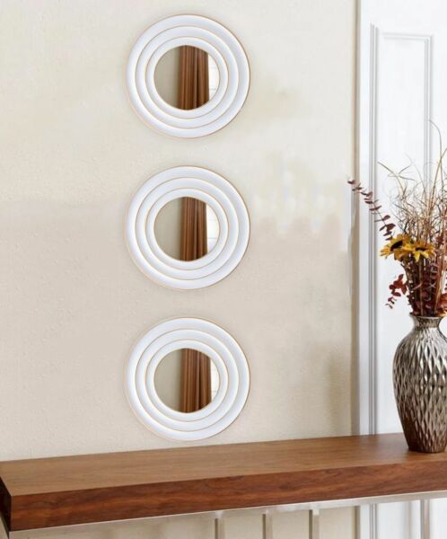 طقم مرايا جدارية 3 قطع - ابيض