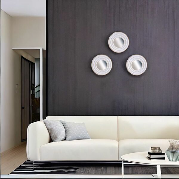 طقم مرايا جدارية 3 قطع - ابيض