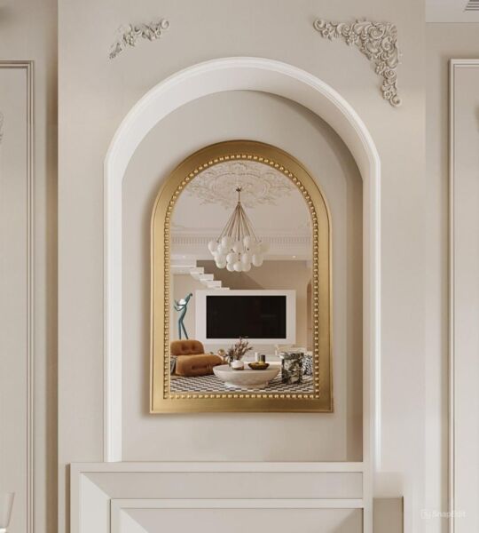 مرآة جدارية مقوسة - ذهبي