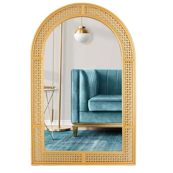 مرآة جدارية مخرمة بتصميم شباك - ذهبي