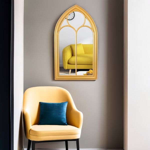 مرآة حائط بتصميم شباك - ذهبي