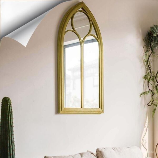 مرآة حائط بتصميم شباك - ذهبي