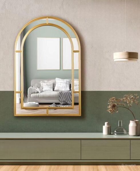 مرآة حائط مقوسة - ذهبي