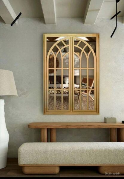 مرآة جدارية بتصميم شباك 97 سم - ذهبي