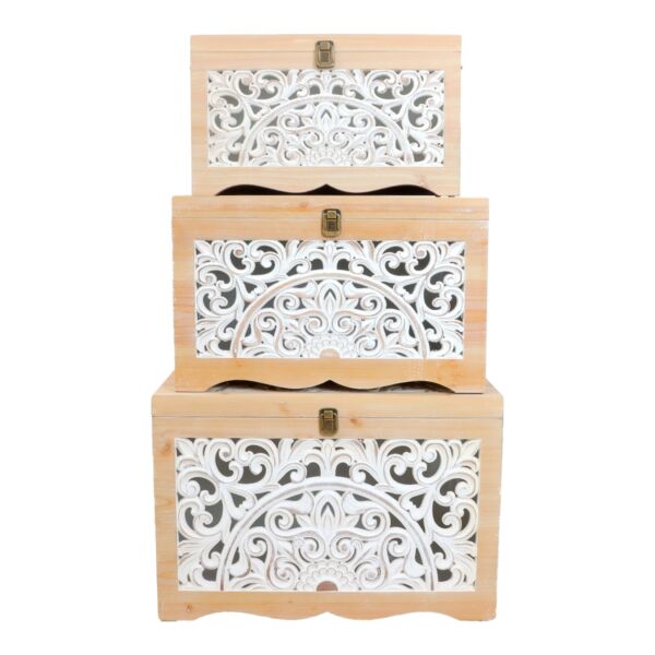 طقم صناديق خشب ماري - خشبي وابيض