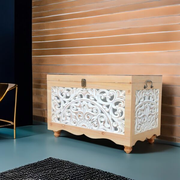 طقم صناديق خشب كارا - خشبي وابيض