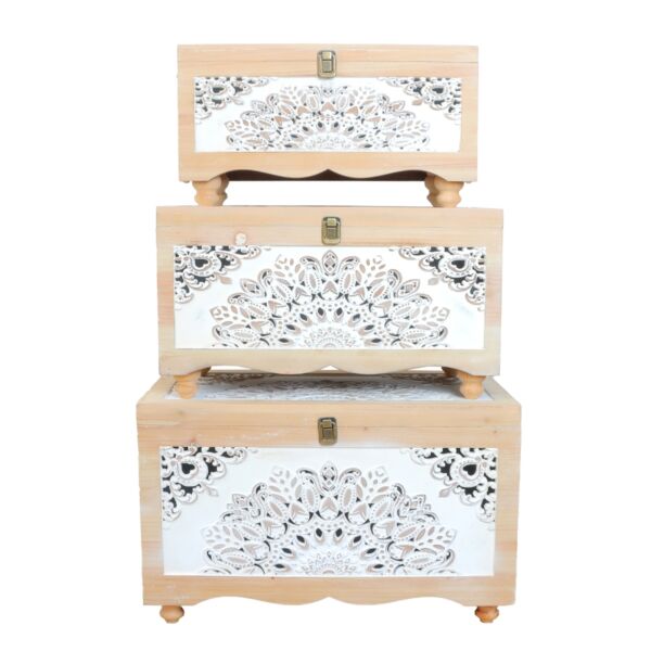 طقم صناديق خشب تارا - خشبي وابيض