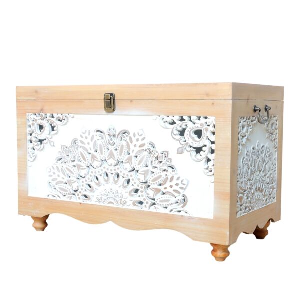 طقم صناديق خشب تارا - خشبي وابيض