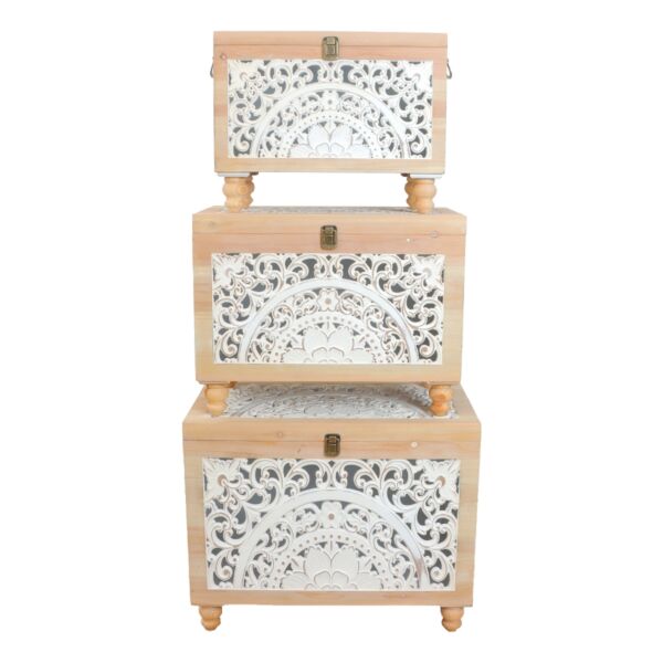 طقم صناديق خشب شاولا - بيج وابيض