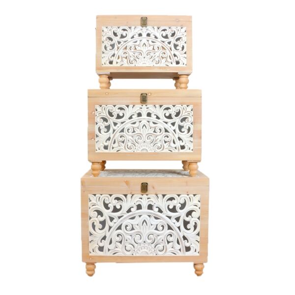 طقم صناديق خشب كينزو - بيج وابيض