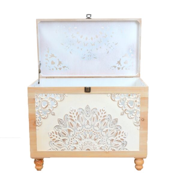 طقم صناديق خشب كينزا - بيج وابيض