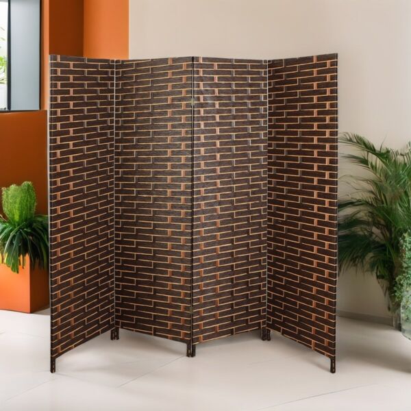 فاصل غرف بارتشن قابل للطي دراك - بني غامق وبيج