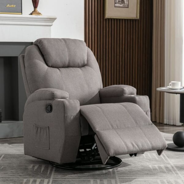 كرسي استرخاء ريلاكس هزاز ودوار مع حامل للأكواب - رمادي غامق