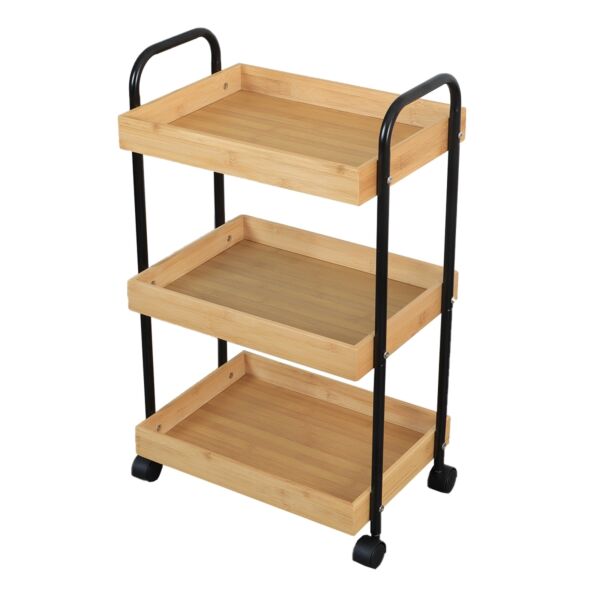 عربة خدمة بعجلات متحركة كيندر - خشبي وأسود